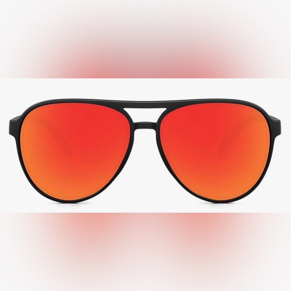 Men's Aviator Sunglasses with Red-Orange Mirrored Lenses
